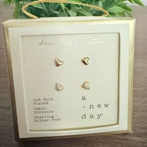 A New Day Gold and Silver Heart Earrings Set